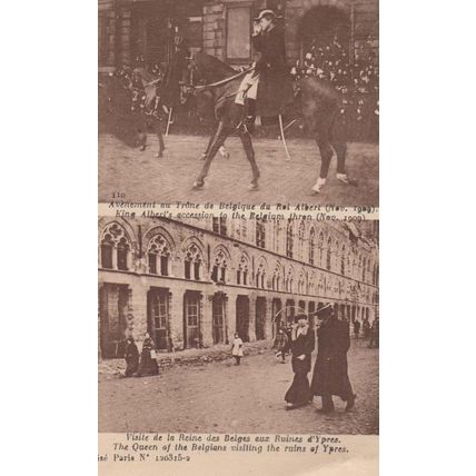 Queen Of Belgium Visiting Ypres Ruins Bomb Damage WW1 Postcard + King Albert