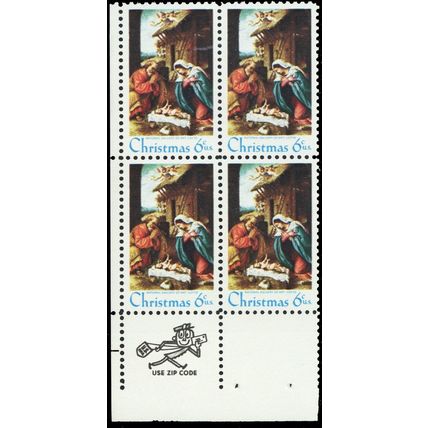 1414, MNH 6¢ Color Shift Error Zip Block of Four Stamps - Stuart Katz