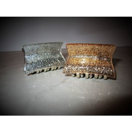 Small or medium gold or silver sparkly glitter hair claw clip