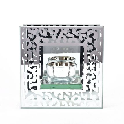 Silver Animal Print Tealight Holder 12 CM Glass Gift Home Decor Boxed
