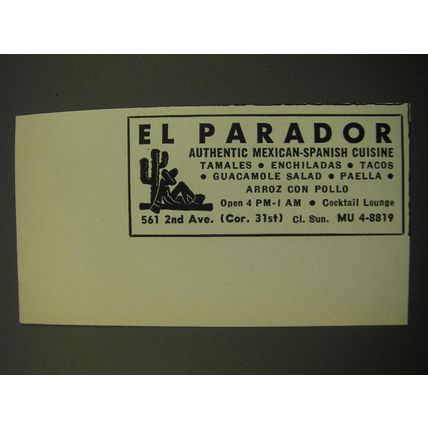 1959 El Parador Restaurant Ad - Authentic Mexican-Spanish Cuisine