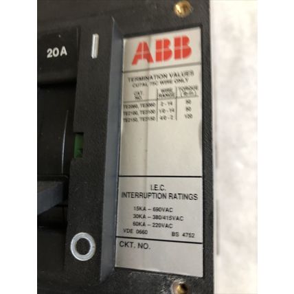 ABB ES,20A,ABB MF726789,3P,AS LR90467 CU7AL,UXAB 727131 R 103 CIRCUIT BREAKER,EB