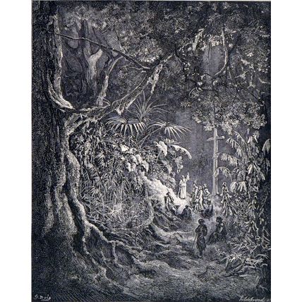 HERMIT PREACHING IN THE WOOD 1885 Gustave Doré - Chateaubriand ANTIQUE ENGRAVING