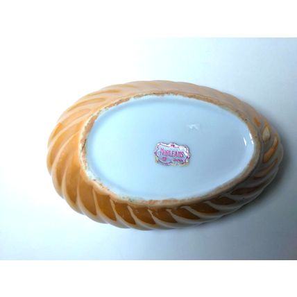 Norleans Japan Egg Shaped Trinket Box Dish /Porcelain Yellow Flower Vintage!