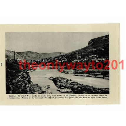 Mostar on River Narenta, Bosnia & Herzegovina, Book Illustration, c1920