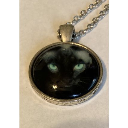 Black Cat Pendant on Silver Plate Chain- NEW- 5113- 22" chain