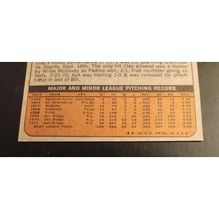 Topps 1972 # 173 Clay Kirby Pitcher San Diego Padres 6.0 Excellen Mint Condition