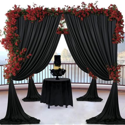 20 Ft X 10 Ft Wrinkle Free Black Backdrop Curtain for Parties, 4 Panels 10Ft Pol