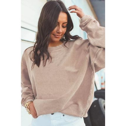 Apricot Ribbed Corded Oversized Sweatshirt