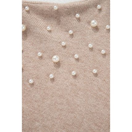 Smoke Gray Pearled Drop Shoulder Plus Size Sweater