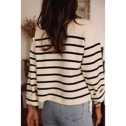 Black Stripe Flap Pocket Buttoned Cardigan Sweater