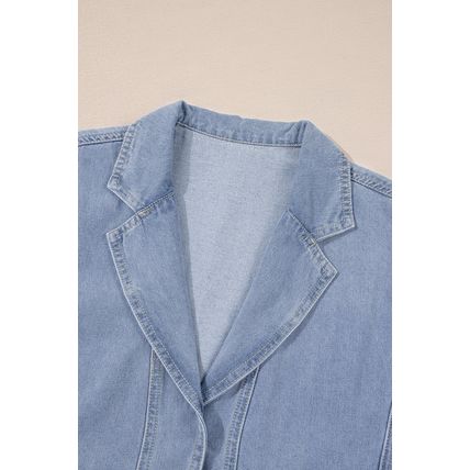 Beau Blue Lapel Neck Cap Sleeve High Waist Denim Babydoll Dress