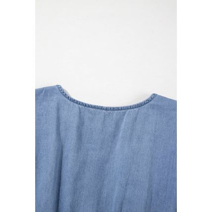 Ashleigh Blue Ruffled V Neck Smocked High Waist Denim Mini Dress