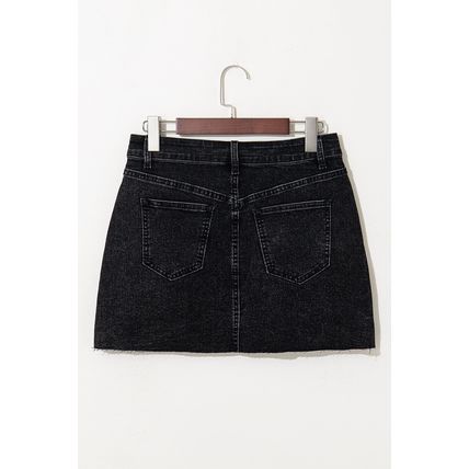 Carbon Grey Mineral Wash Ripped Raw Hem Denim Mini Skirt