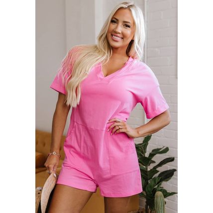 Bonbon Loose Half Sleeve V Neck Knit Romper