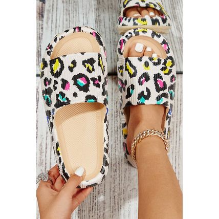 White Leopard Pint Soft Thick Sole Slippers