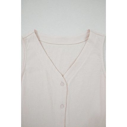 Apricot Buttoned V Neck Tank Top and Wide Leg Pants Casual Outfit