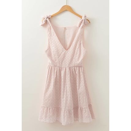 Delicacy Embroidered Eyelets Ruffled Hem Sleeveless Mini Dress
