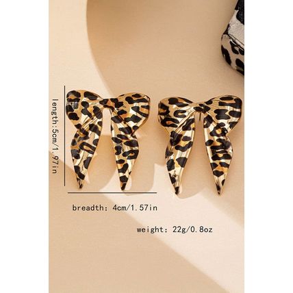 Gold Leopard Print Bow Knot Shape Plated Alloy Earrings