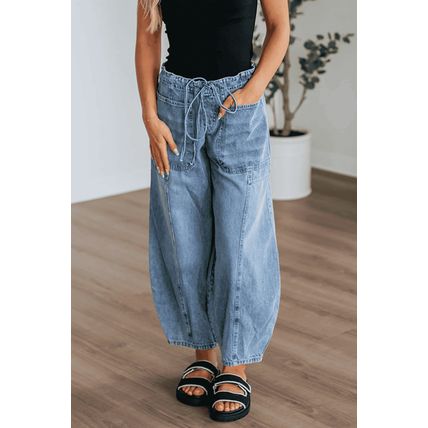 Myosotis Large Patch Pocket Drawstring Paperbag Waist Barrel Jeans