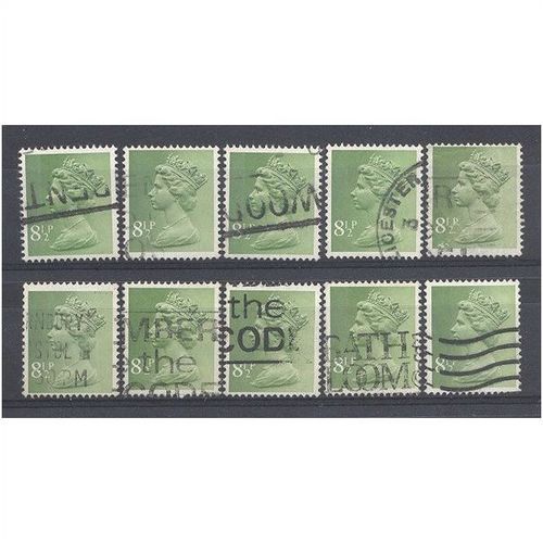 BULK STOCK.8 1/2p Yellowish Green x 10.Type Unchecked.Fine Used.nb12g