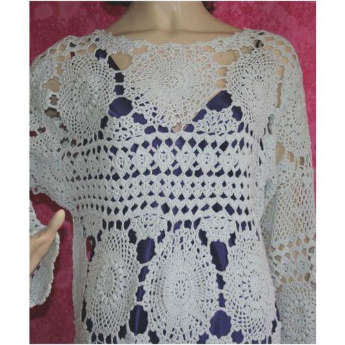 Vintage 1970 Blue Open Work Crochet Dress Size 10 Rare