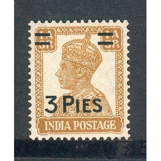India 1946 - SG282 - KGV1 Surcharge 3 Pies & Bars on 1a.3p Brown Mint Hinged