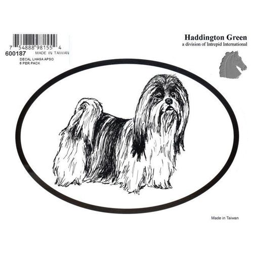 Dog Breed Oval Vinyl Car Decal Black & White Sticker - Lhasa Apso