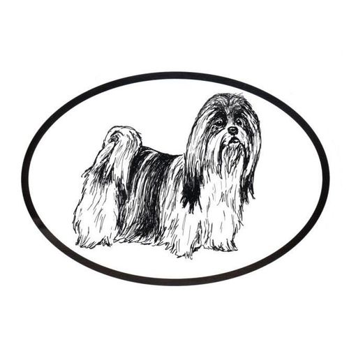 Dog Breed Oval Vinyl Car Decal Black & White Sticker - Lhasa Apso