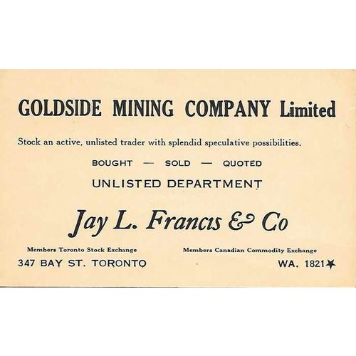 Canada Postal Card Toronto ONT 1936 Goldside Mining Company