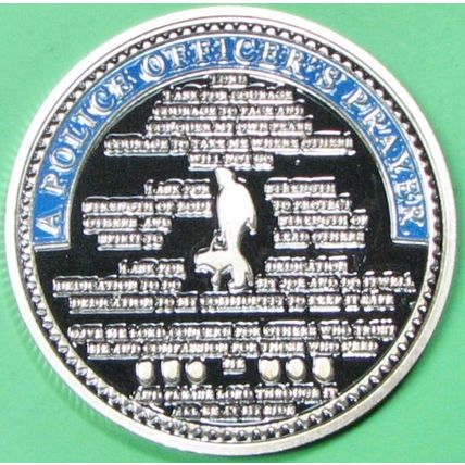 Police Officer Prayer. Challenge Coin. 1.50" Silver Tone. 78b.