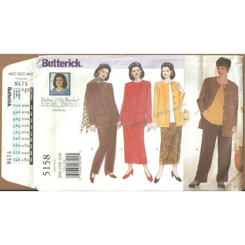 Butterick 5158 Sewing Pattern Women's Jacket Top Skirt Pants Size 20W 22W 24W