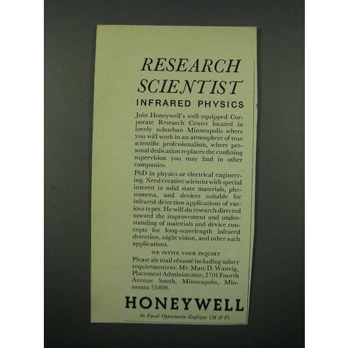 1966 Honeywell Corporate Research Center Ad - Infrared Physics