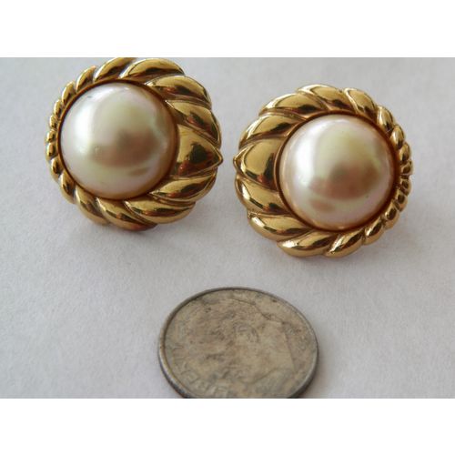 VNTG MAJORCA STERLING SILVER GOLD OVERLAY PEARL EARRINGS