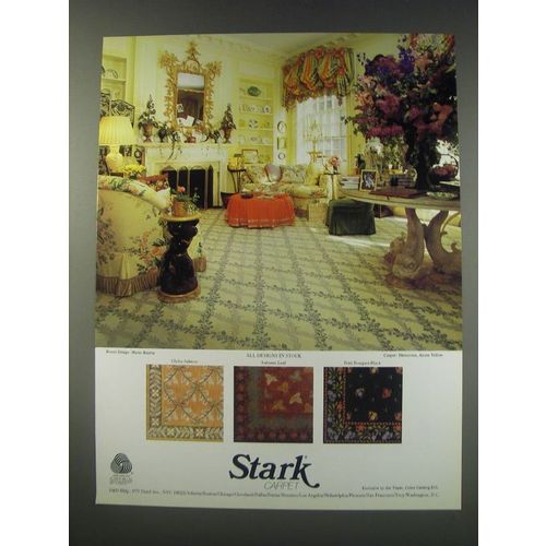 1991 Stark Carpet Ad - Directoire Azure Yellow, Clichy-Salmon, Autumn Leaf