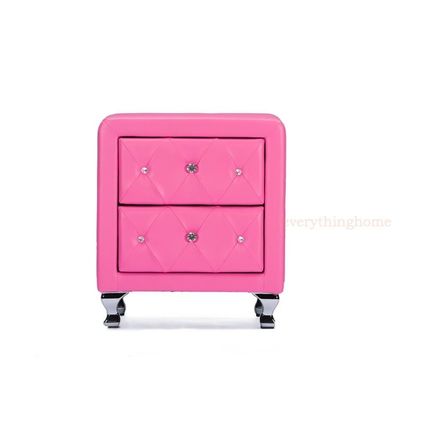 Nightstand Faux Leather Crystal Tufted Foam Padded Upholst. White, Black Or Pink