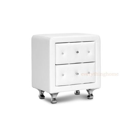 Nightstand Faux Leather Crystal Tufted Foam Padded Upholst. White, Black Or Pink
