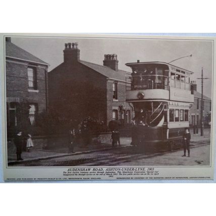 4 reproduced sepia photo prints old trams Manchester Ashton u Lyne 28 x 19 cm