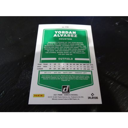 2021 Donruss Card # 174A Yordan Alvarez Base Card Mint (9) Houston Astros