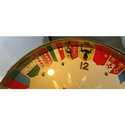 RARE 1930's HELVECO 8 Day SWITZERLAND COAT OF ARMS Wind Up Mantel Clock WORKS