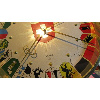 RARE 1930's HELVECO 8 Day SWITZERLAND COAT OF ARMS Wind Up Mantel Clock WORKS