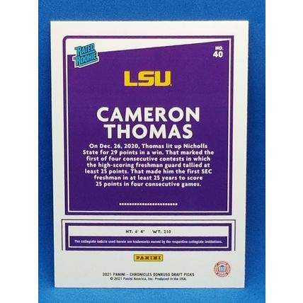 2021-22 Panini Chronicles Draft Picks Donruss #40 Cameron Thomas