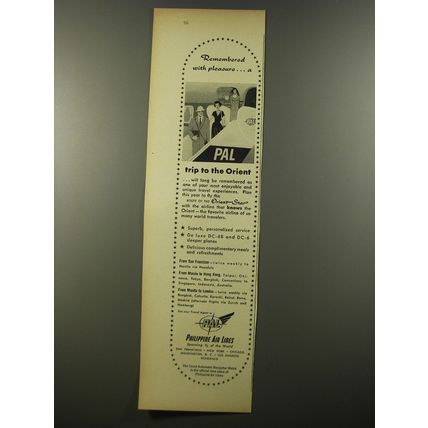 1954 PAL Philippine Air Lines Ad - Remembered with pleasure a trip to the Orient