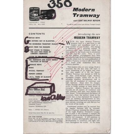 Modern Tramway No. 289 January 1962 (Marked Cover Missing)