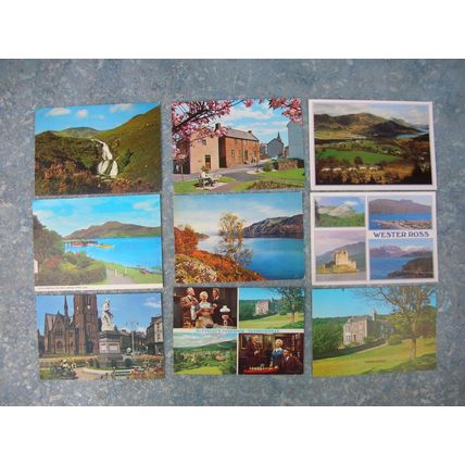 9 old Scottish (Scotland) Postcards – Skye, Dumfries, Loch Ness, Loch Lomond etc