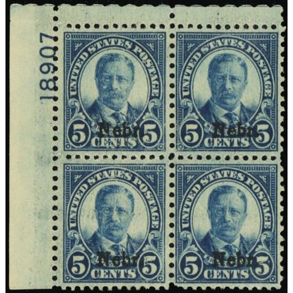 674, Mint VF+ LH 5¢ Plate Block of Four - Stuart Katz