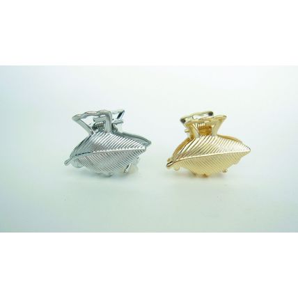 Small mini gold or silver metal leaf hair claw clip