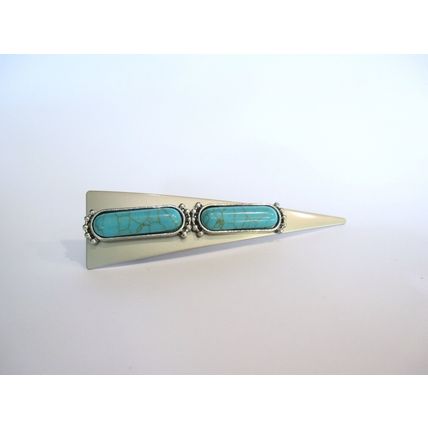 Triangle with rectangle turquoise blue stone tribal design metal alligator hair