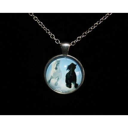 Beautiful Galloping Horses In Snow Glass Cabochon Pendant Silver Necklace Gift