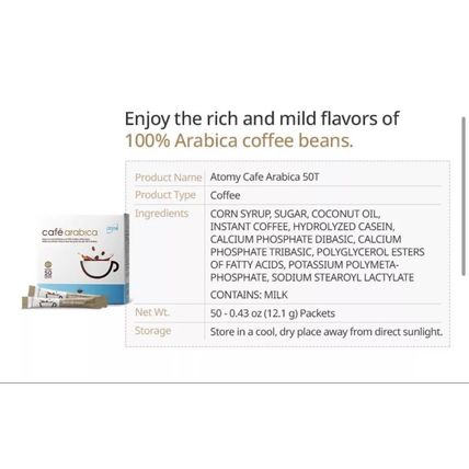 2 Atomy 50 Sticks Cafe Arabica Instant coffee Arabica Coffee & Natural Casein